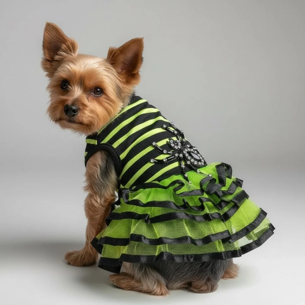 Halloween Spider Fancy Striped Tulle Dog Dress